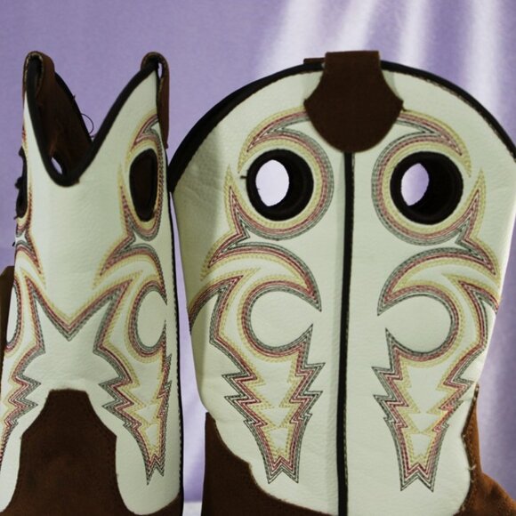 Twisted X Western Boots Youth Size 1 Brown & Cream Embroidered Square Toe New - Picture 4 of 8